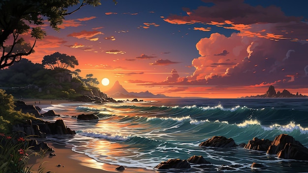 Beauté du coucher du soleil en bord de mer