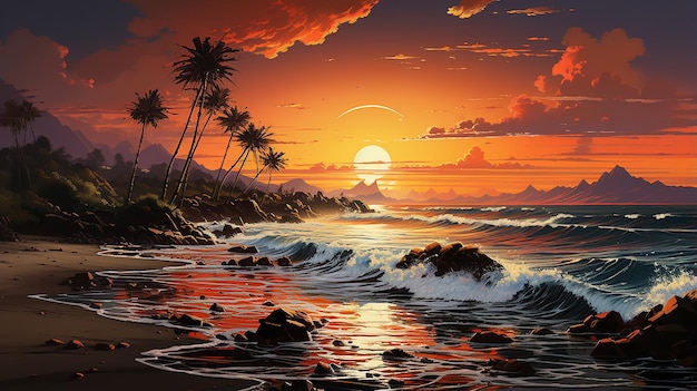 Beauté du coucher du soleil en bord de mer