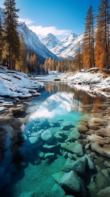 Photo la beauté du cristal de roche le paysage de montagne d'hiver les beaux sommets des montagnes reflètent la lumière du soleil