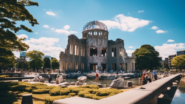 Photo la beauté du jour du dôme de la bombe atomique à la mémoire de la paix d'hiroshima