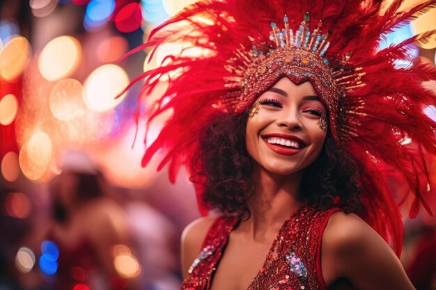 La beauté enchanteresse d'une femme vêtue d'un costume de Nouvel An vif et coloré sur un fond vibrant en studio Generative AI