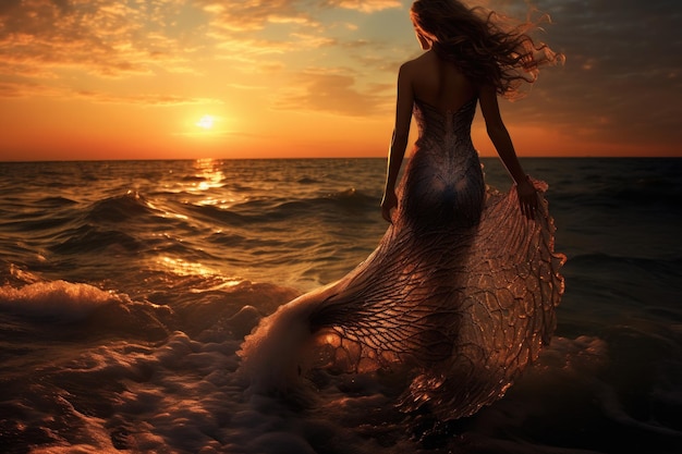 Beauté enchanteresse d'une sirène nageant gracieusement dans la mer