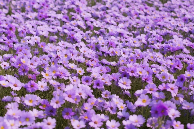 Photo la beauté éthérée du champ de fleurs violettes et blanches