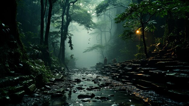 Photo la beauté étrange d’une jungle brumeuse