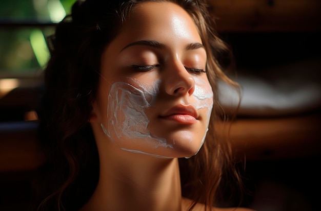 La beauté de la femme fait des soins de la peau lumière naturelle et crème blanche