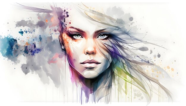 Beauté femme portrait abstrait aquarelle style couleurs pastel illustration par Generative Ai