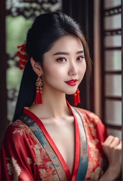 Beauté femme avec une robe traditionnelle chinoise