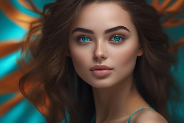 Photo beauté femme visage soin de la peau saine femme belle femme couleur fond turquoise