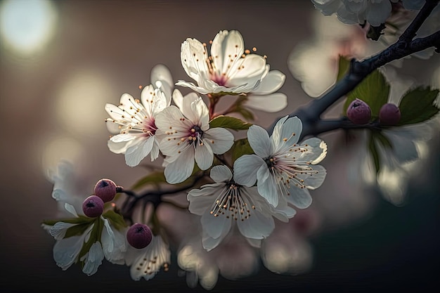 Beauté des fleurs de cerisier avec leurs pétales rose tendre et leurs courbes douces Les fleurs sont représentées en grappes Generative AI