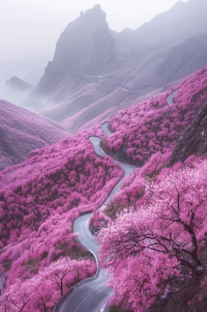 La beauté en fleurs, les cerisiers enchanteurs en pleine floraison peignent le paysage avec des teintes vives de rose et de blanc créant un spectacle époustouflant d'élégance naturelle et de charme printanier.