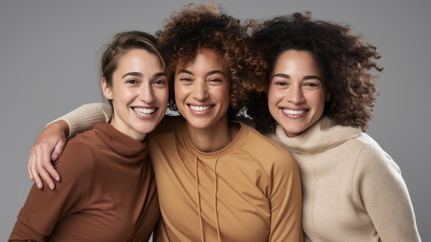 Beauté Groupe multi-ethnique de femmes avec différents types de peau ensemble sur fond gris Créé avec la technologie IA générative