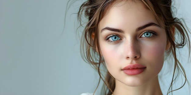 La beauté d'une jeune femme avec une peau et des cheveux impeccables dans le concept de maquillage naturel Beauté naturelle Peau impeccable Jeune femme Soin des cheveux Tendances du maquillage