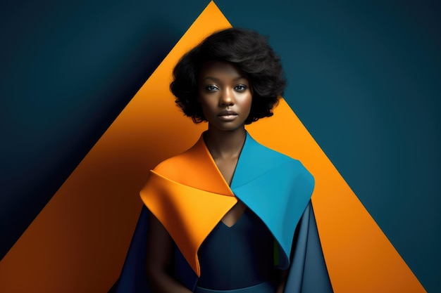 Beauté jeune fille afro-américaine en vêtements de mode posant fond coloré générative ai