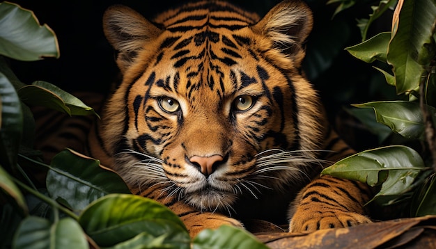 La beauté majestueuse de la nature du tigre du Bengale regarde avec des yeux féroces et captivants générés par l'intelligence artificielle