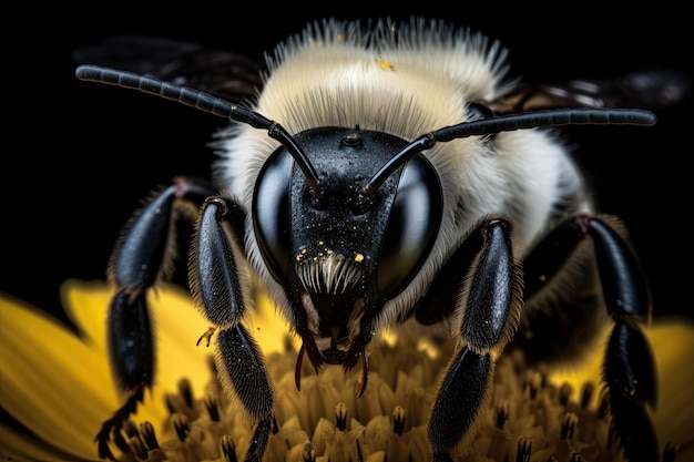 La beauté maladroite de la nature Gros plan d'un bourdon noir et jaune