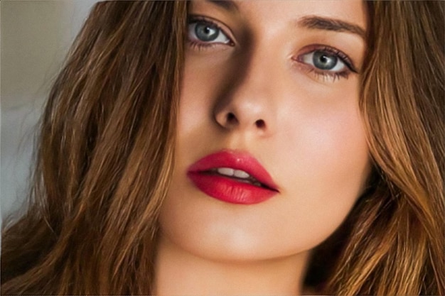 Beauté maquillage et soins de la peau cosmétiques modèle visage portrait belle femme avec rouge à lèvres maquillage bronze bronzé peau éclatante