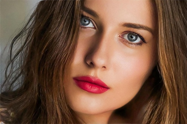 Beauté maquillage et soins de la peau cosmétiques modèle visage portrait belle femme avec rouge à lèvres maquillage bronze bronzé peau éclatante