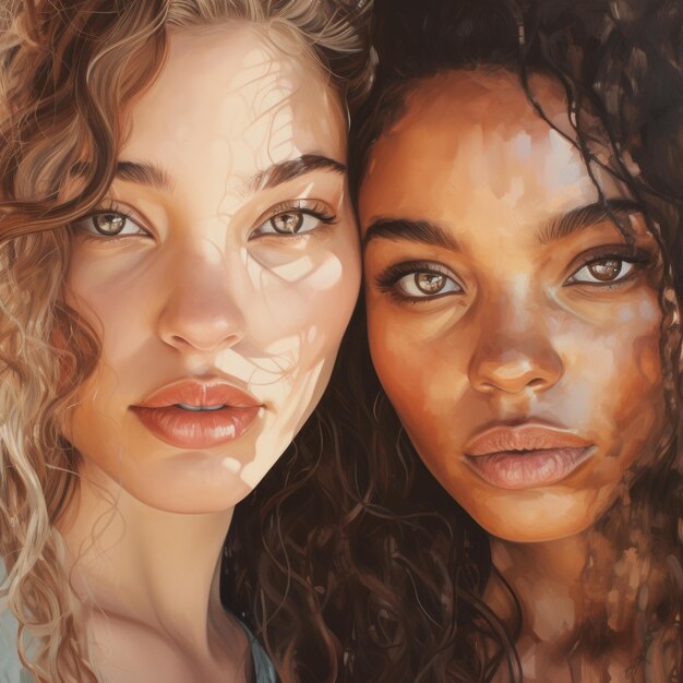 Photo la beauté multiculturelle un gros plan de peintures texturées célébrant des femmes diverses avec un l complètement rougi