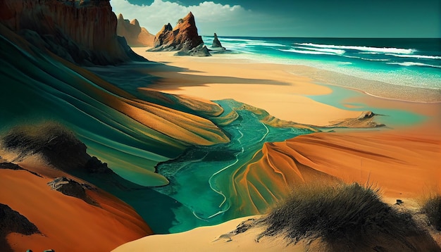 Beauté de la nature dans l'illustration de la falaise au coucher du soleil par l'IA générative de montagne