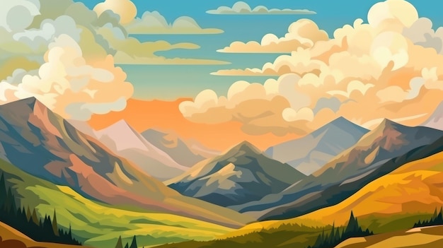 beauté de la nature paysage vue sur la montagne illustration de fond