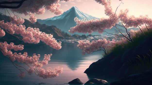 beauté Nature sakura fleurs fond illustration. IA générative