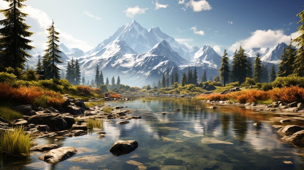 La beauté de la nature se reflète dans l'eau tranquille de la montagne