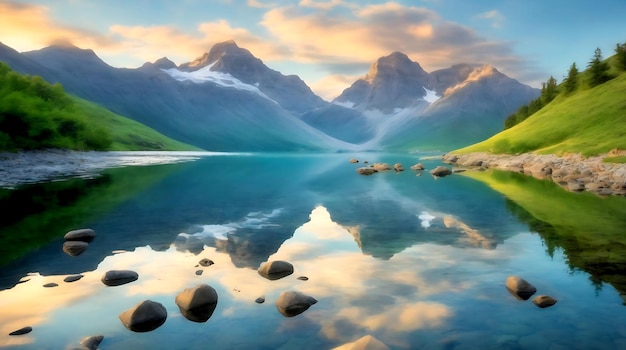 La beauté de la nature se reflète dans les eaux tranquilles des montagnes