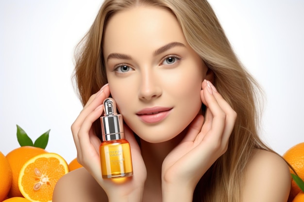 beauté naturelle et portrait de femme avec vitamine C pour générative d'IA faciale