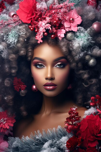 La beauté noire de Noël L'élégance florale et la fête