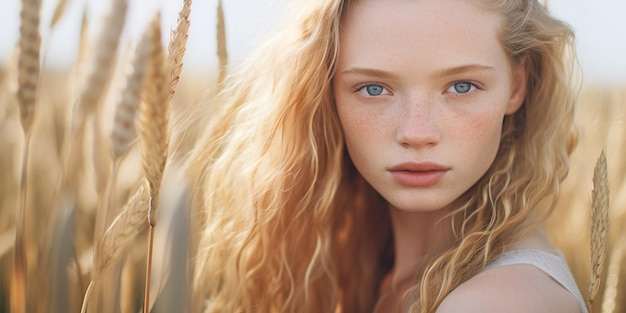 Beauté nordique jeune femme dans le pré