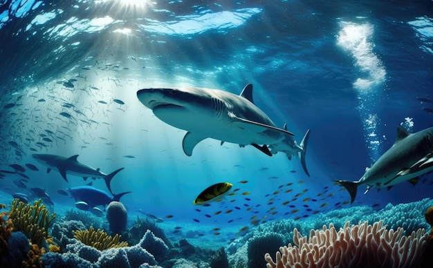 Beauté de l'océan sous-marin avec des animaux aquatiques et des coraux AI générative