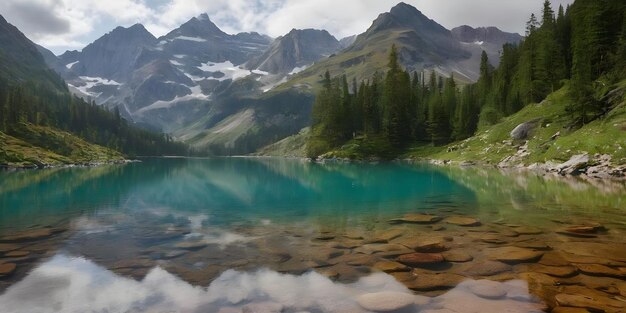 Beauté paisible reflétée dans l'IA générative des lacs de montagne calmes