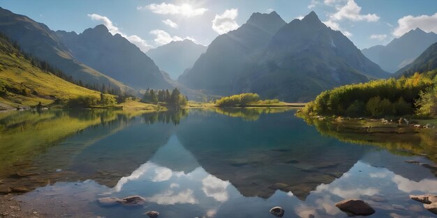 Beauté paisible reflétée dans l'IA générative des lacs de montagne calmes