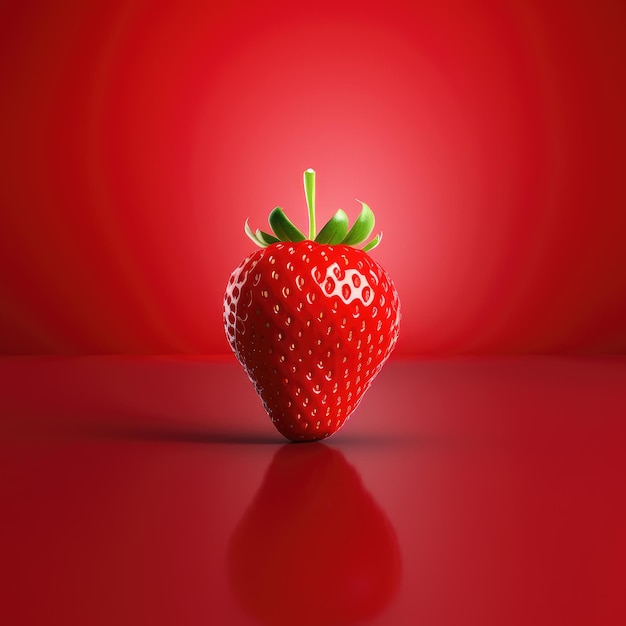 La beauté photoréaliste d'une fraise sur un fond rouge