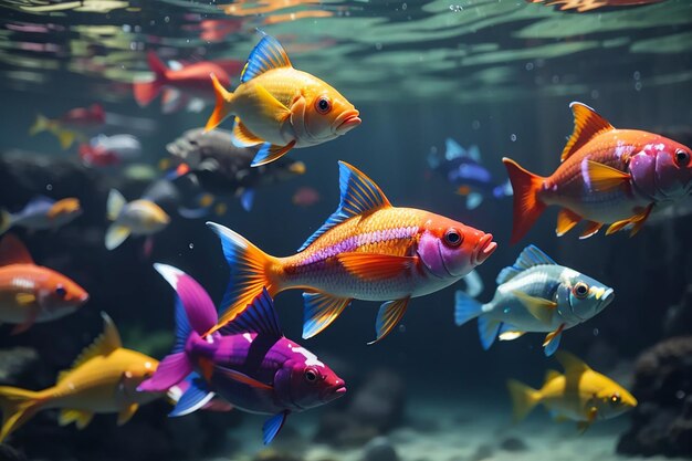 La beauté et les poissons multicolores nagent