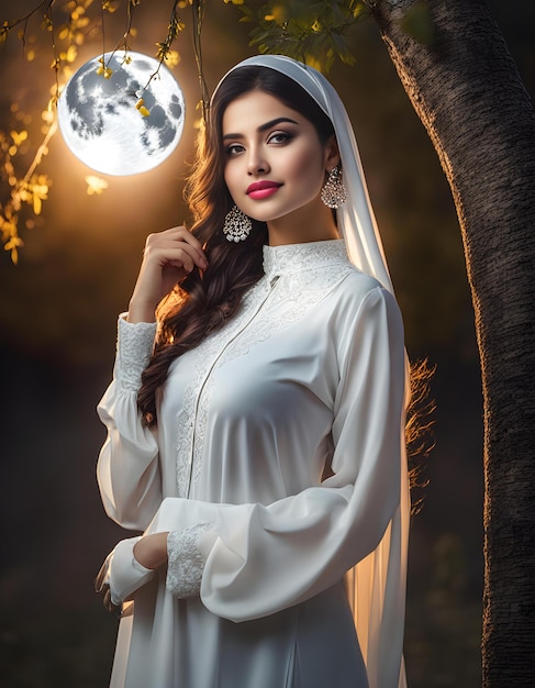 La beauté rayonnante de la femme pakistanaise embrassant la sérénité du clair de lune