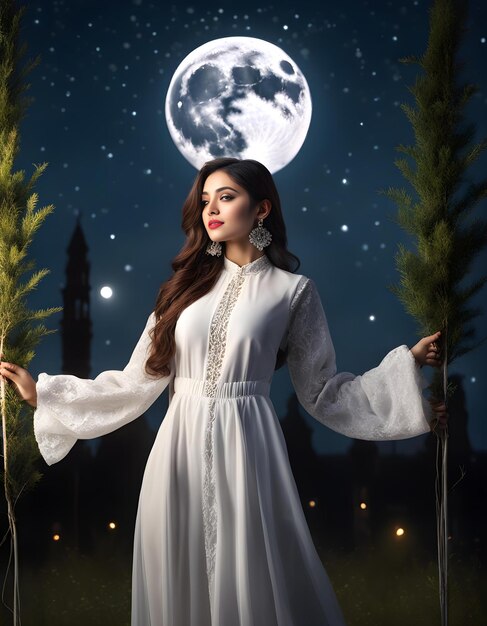 La beauté rayonnante de la femme pakistanaise embrassant la sérénité du clair de lune