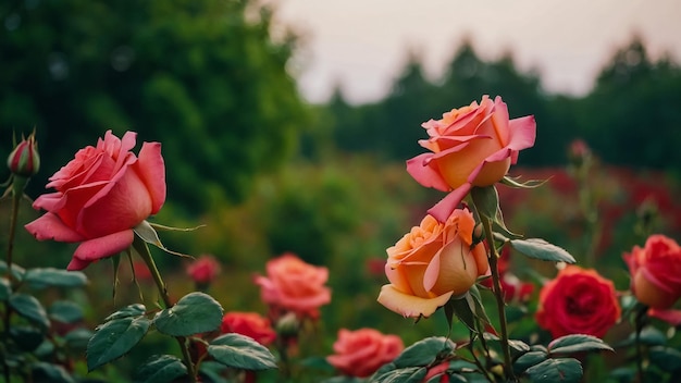 beauté rose rouge sur un fond vert à partir de feuilles