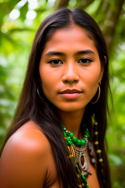 Beauté sauvage de l'Amazonie Portrait captivant d'une femme autochtone d'une communauté tribale
