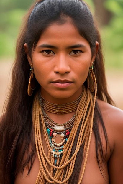 Beauté sauvage de l'Amazonie Portrait captivant d'une femme autochtone d'une communauté tribale