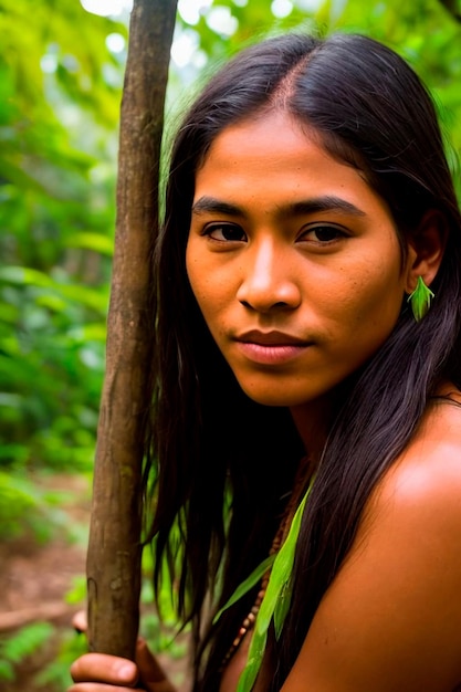 Beauté sauvage de l'Amazonie Portrait captivant d'une femme autochtone d'une communauté tribale