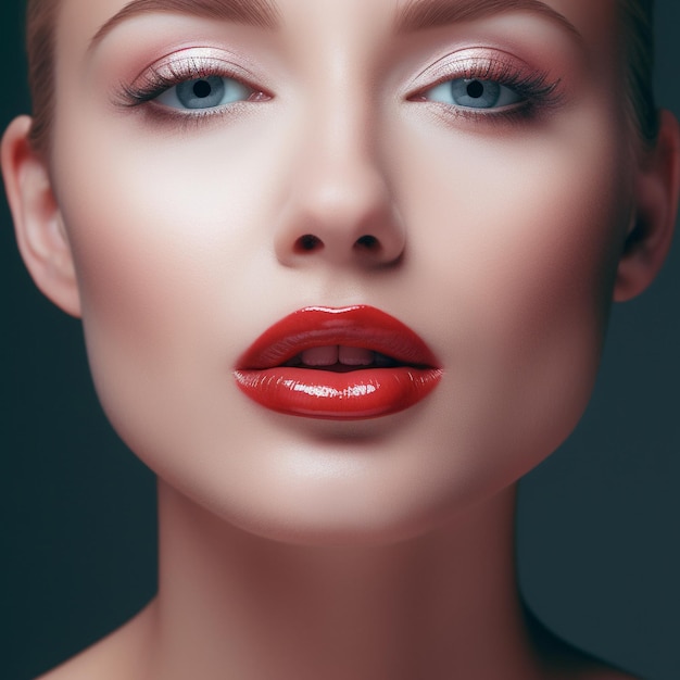 Photo beauté sensuelle lèvres rouges bijoux de luxe et collection de maquillage élégant