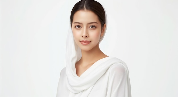 Une beauté sereine dans un foulard blanc