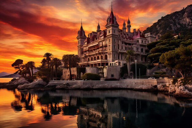 La beauté sereine des merveilles architecturales de Monaco au coucher du soleil