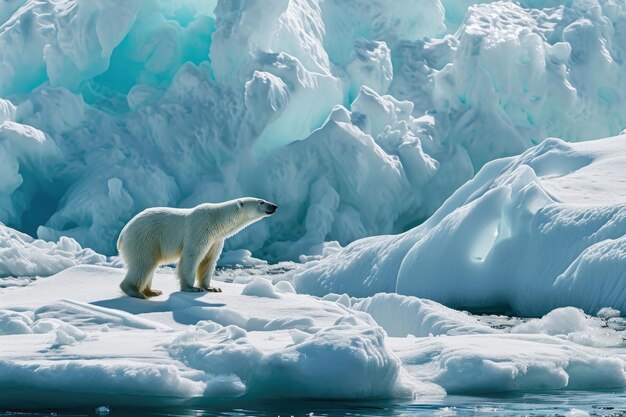 Photo la beauté sereine d'un ours polaire naviguant gracieusement sur une banquise arctique