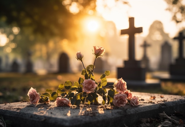 la beauté solennelle d'une tombe avec des roses