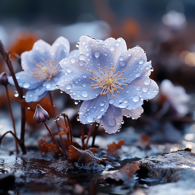 La beauté solitaire La fleur bleue singulière dans un paysage enneigé Embrassant le contraste