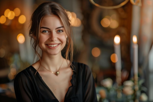 Une beauté souriante au travail Une organisatrice de mariages et d'événements qui apporte de la joie à des occasions spéciales