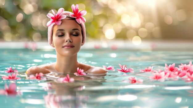 La beauté spa femme peau parfaite sereine et pure haute détail ambiance tranquille effet softfocus AI génératif