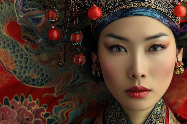 Photo la beauté traditionnelle asiatique dans des vêtements ornés
